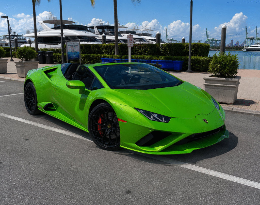 Rent Green Lamborghini Huracan Evo Spyder in Miami,. Exotic Miami Car Rental, EMCR Miami