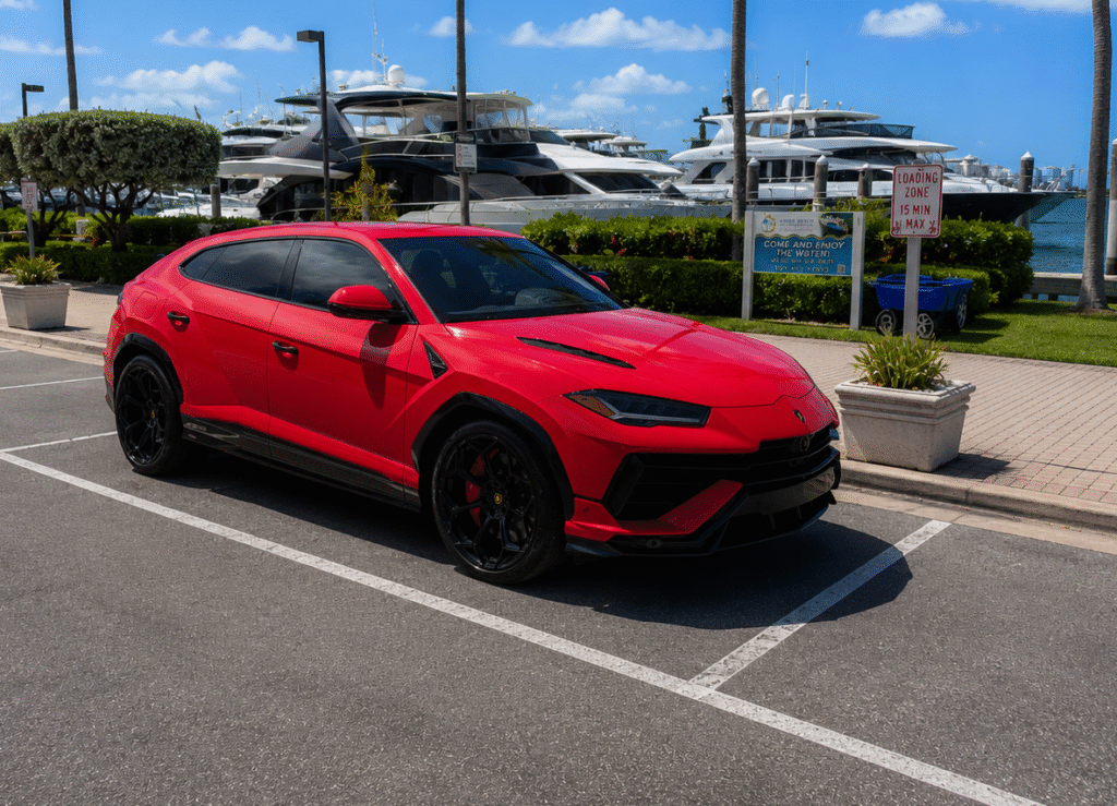 Rent Red Lamborghini Urus in Miami,. Exotic Miami Car Rental, EMCR Miami